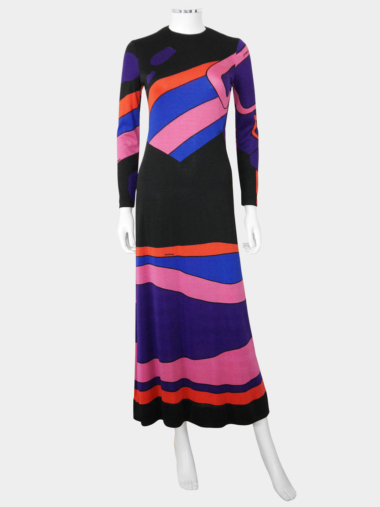 LOUIS FÉRAUD 1960s 1970s Vintage Psychedelic Graphic Print Maxi Dress & Scarf Size XS
