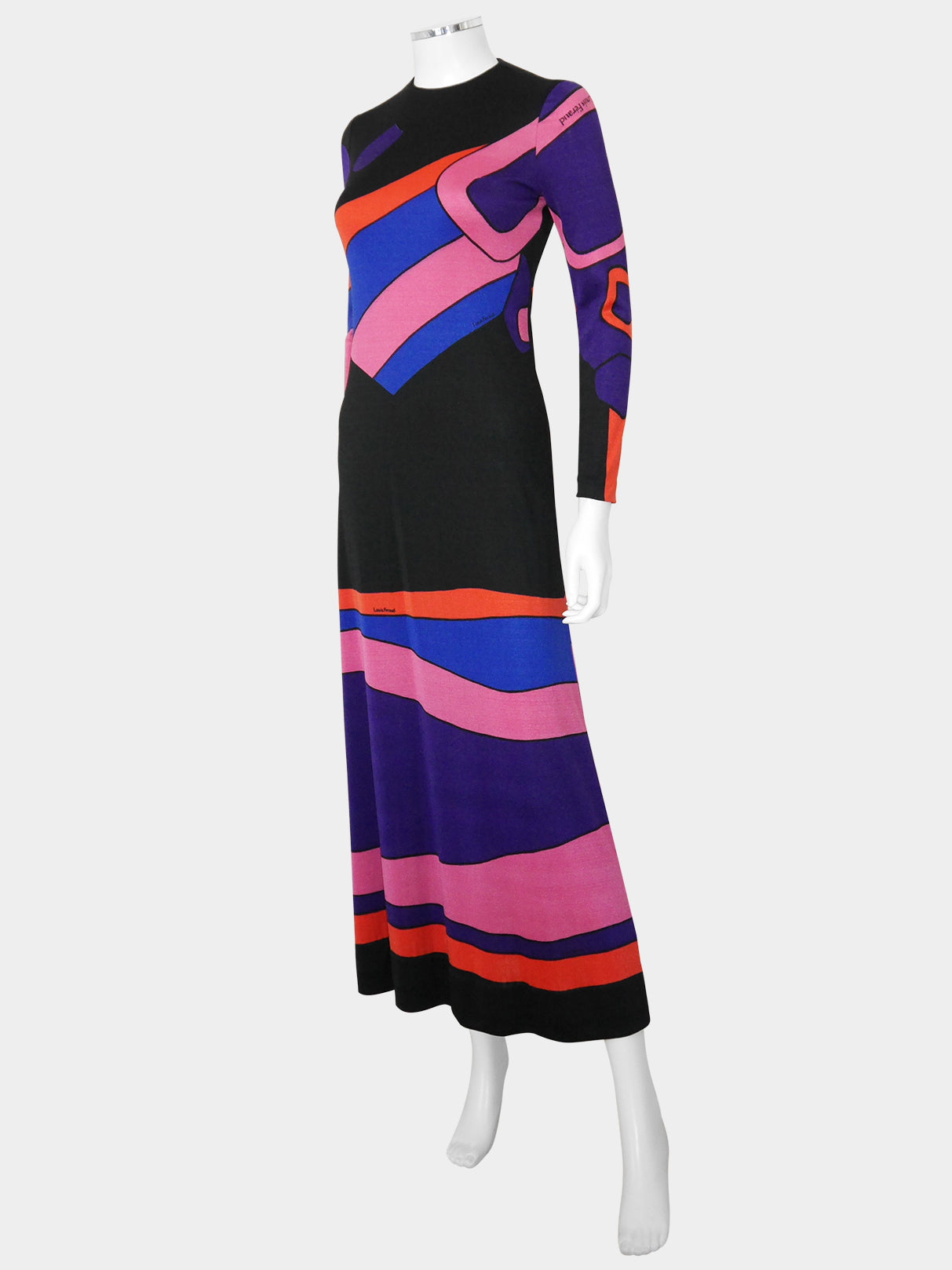 LOUIS FÉRAUD 1960s 1970s Vintage Psychedelic Graphic Print Maxi Dress & Scarf Size XS