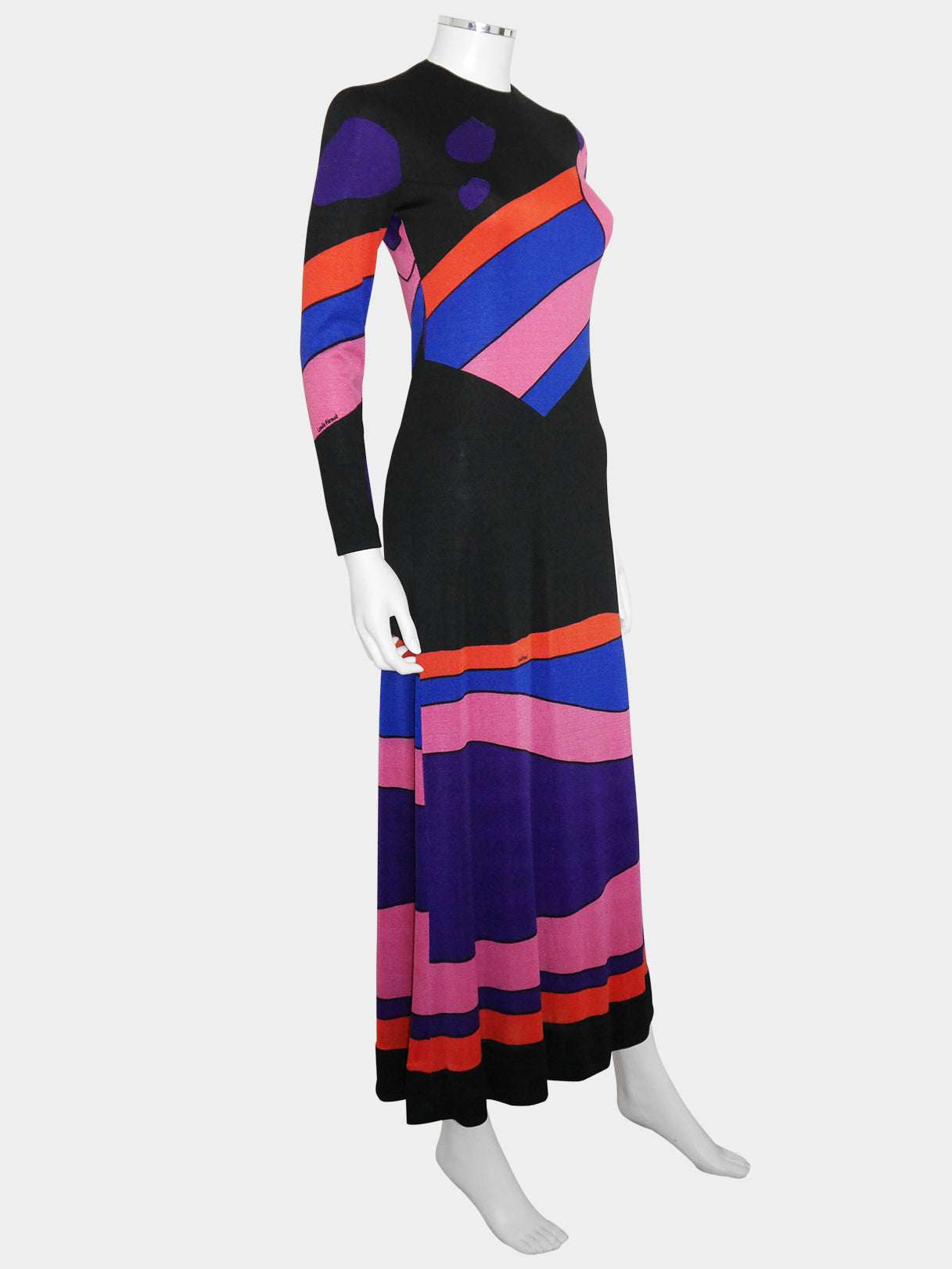 LOUIS FÉRAUD 1960s 1970s Vintage Psychedelic Graphic Print Maxi Dress & Scarf Size XS