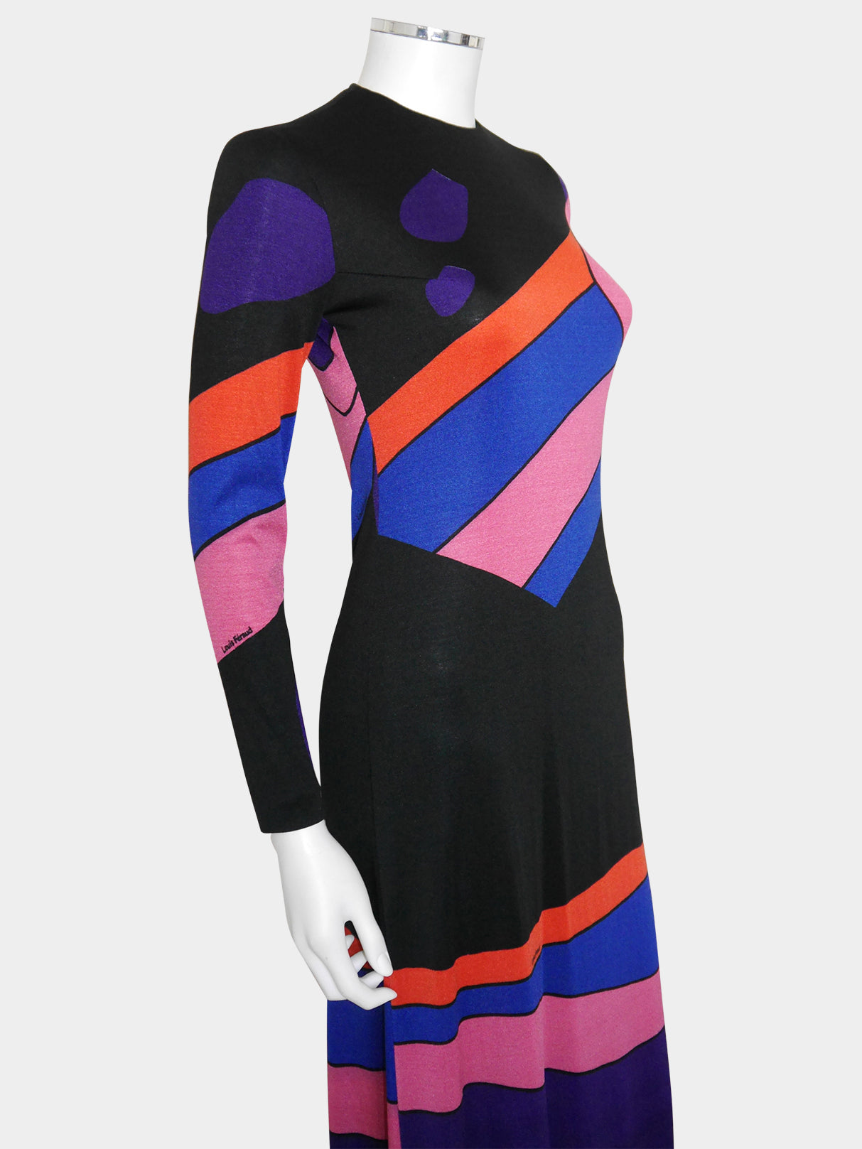 LOUIS FÉRAUD 1960s 1970s Vintage Psychedelic Graphic Print Maxi Dress & Scarf Size XS