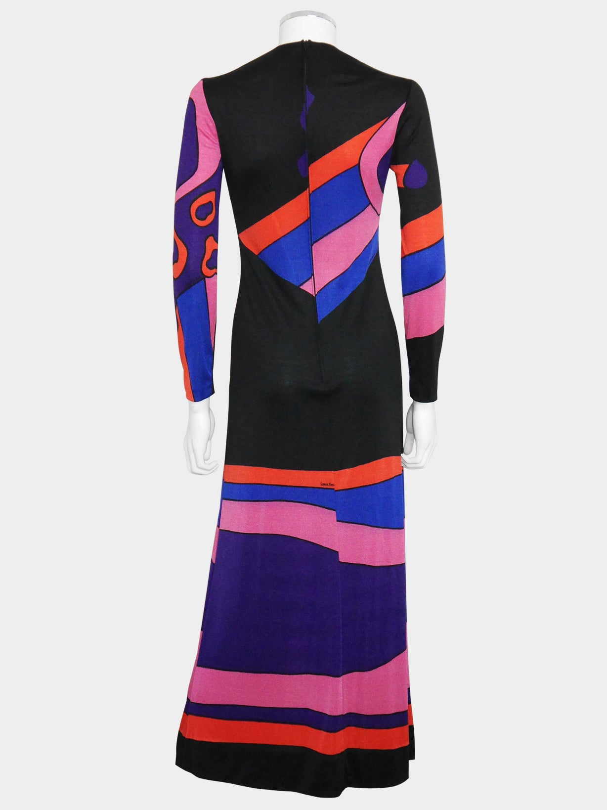LOUIS FÉRAUD 1960s 1970s Vintage Psychedelic Graphic Print Maxi Dress & Scarf Size XS