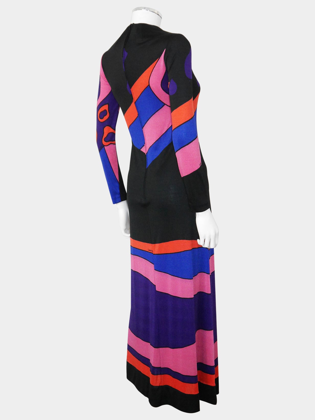 LOUIS FÉRAUD 1960s 1970s Vintage Psychedelic Graphic Print Maxi Dress & Scarf Size XS