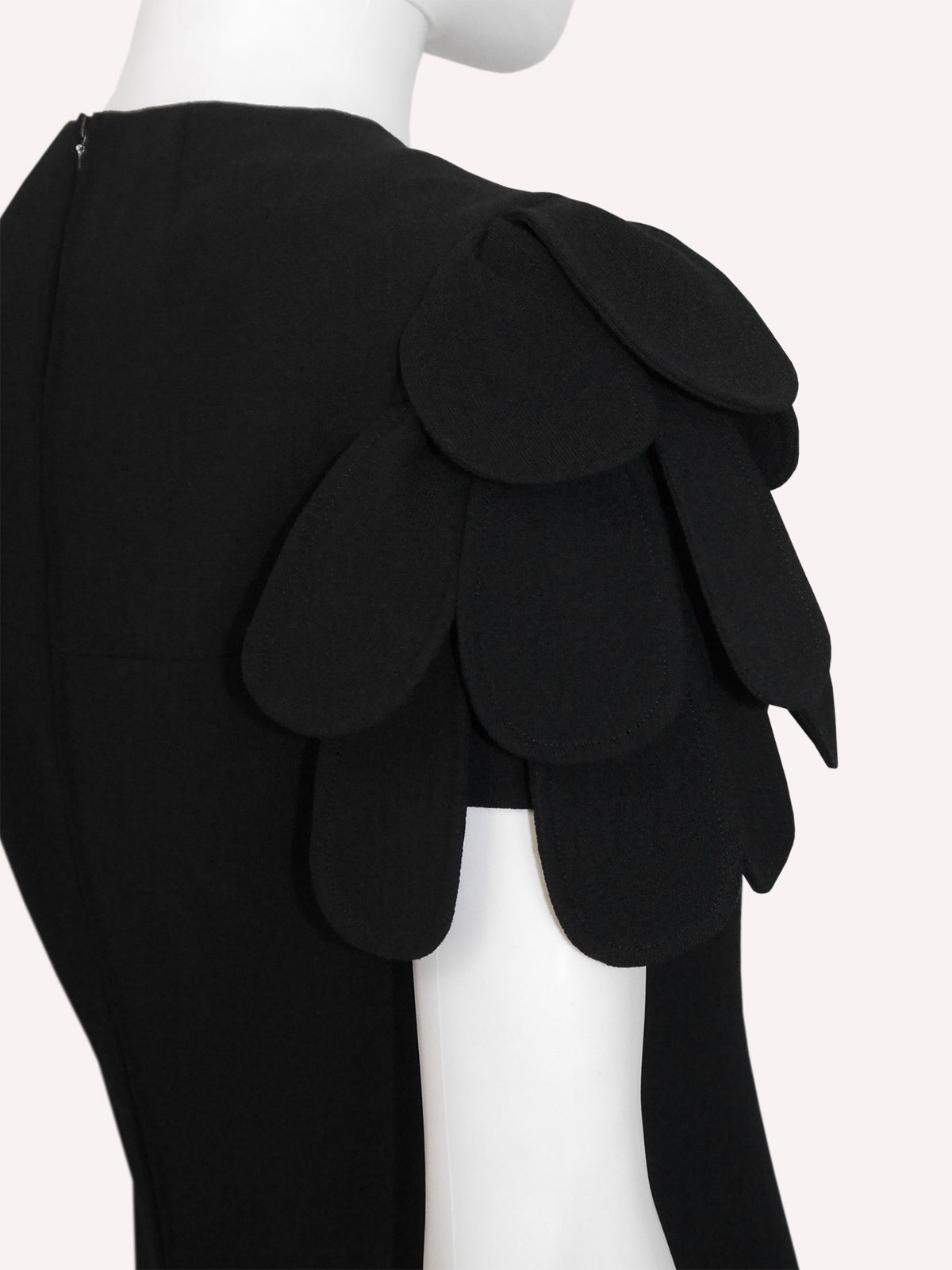 LOUIS FÉRAUD 1960s 1970s Vintage Black Evening Dress w/ Fish Scale or Petal Sleeves
