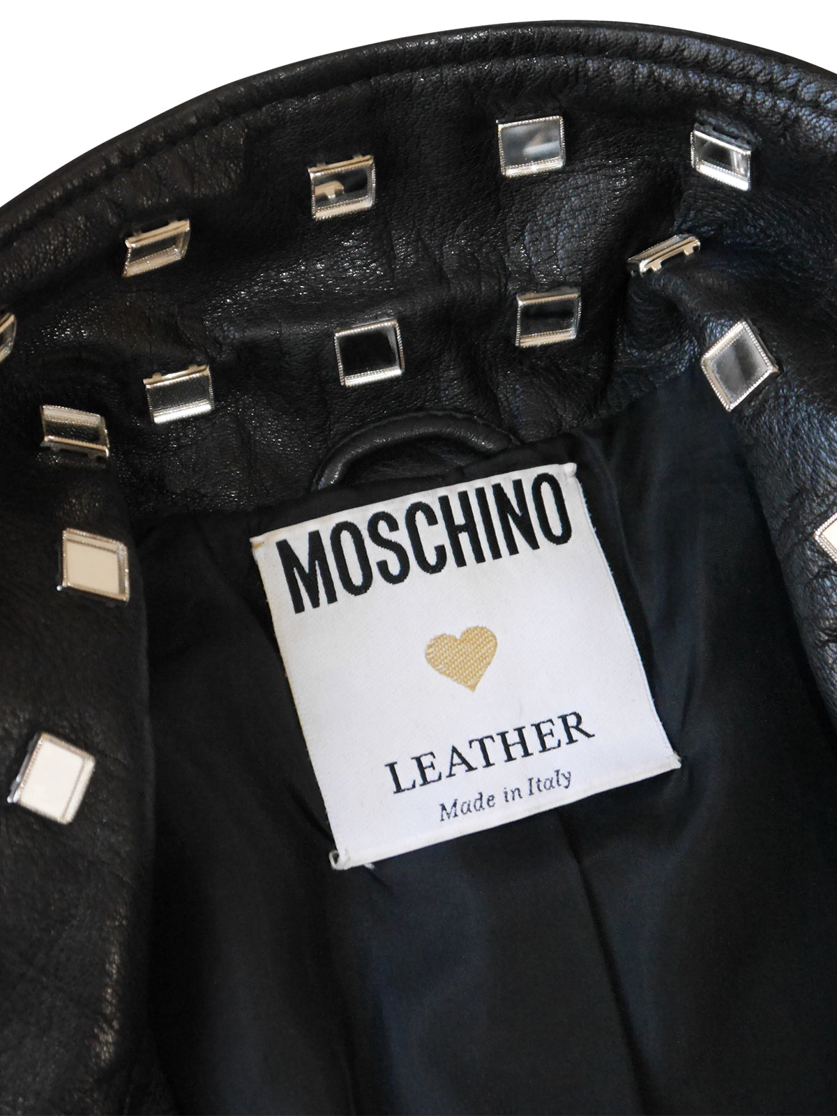 MOSCHINO 1980s 1990s Vintage Mirrored Leather Moto Biker Jacket