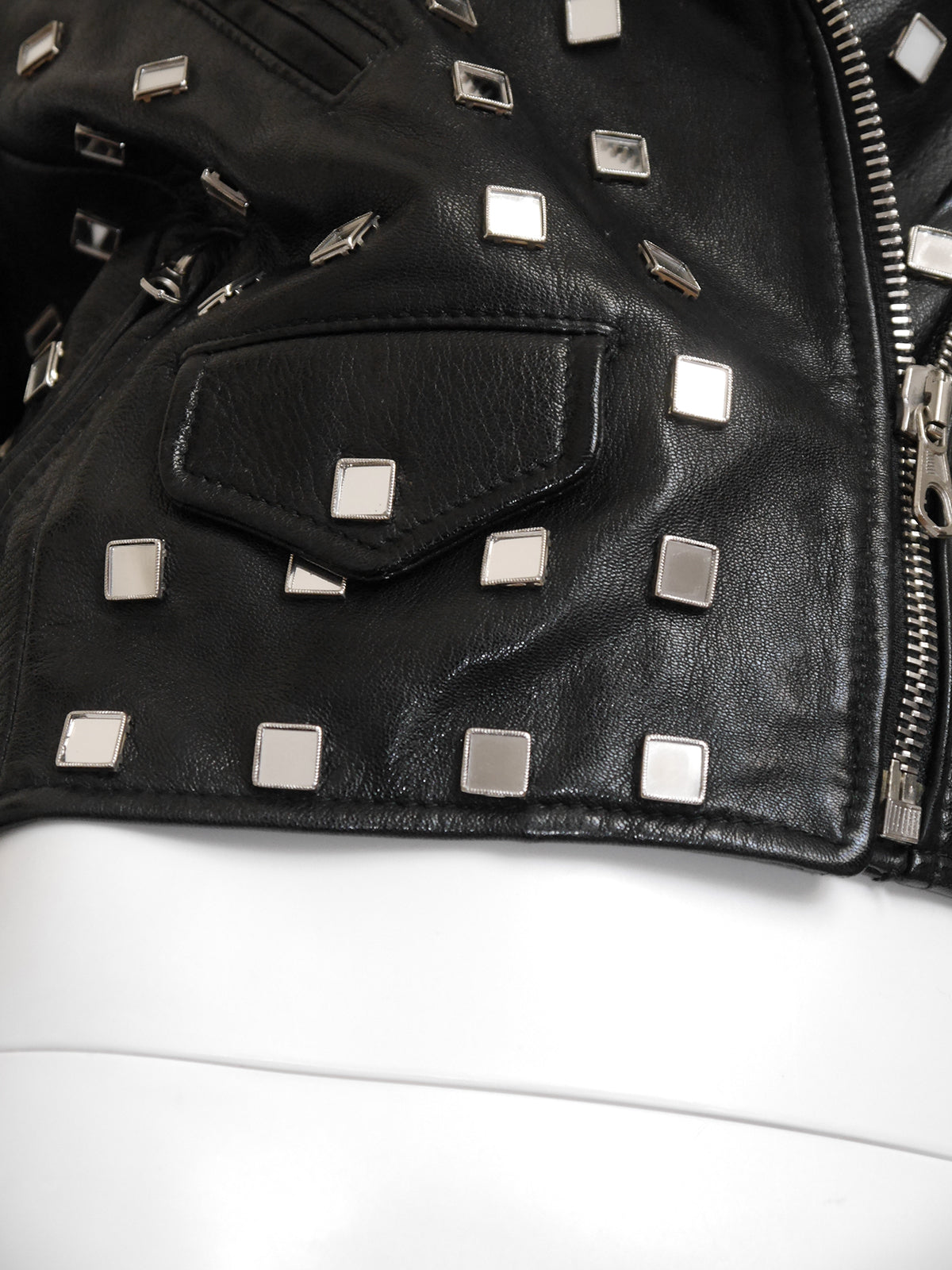 MOSCHINO 1980s 1990s Vintage Mirrored Leather Moto Biker Jacket