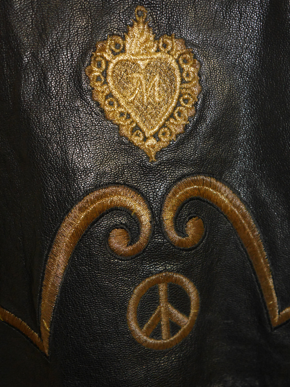 MOSCHINO 1980s Vintage Biker Leather Jacket w/ Embroidery