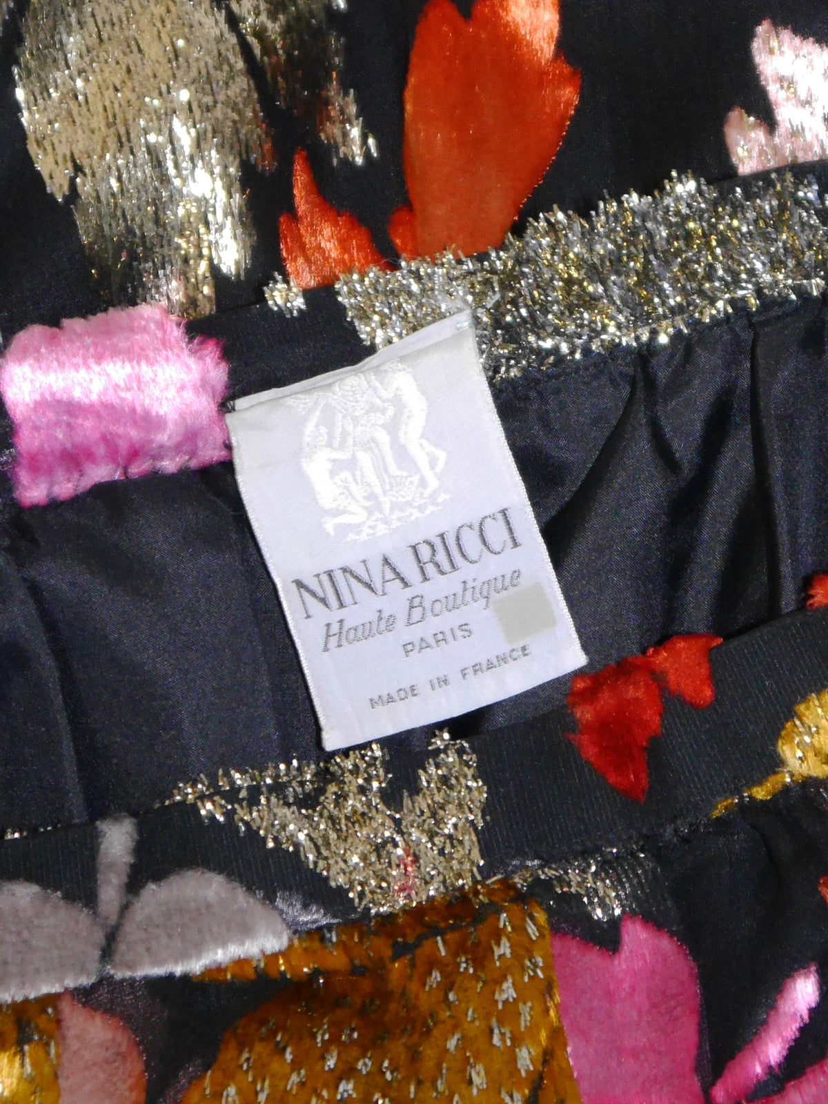 NINA RICCI 1970s 1980s Vintage Silk & Velvet Lamé Maxi Evening Skirt