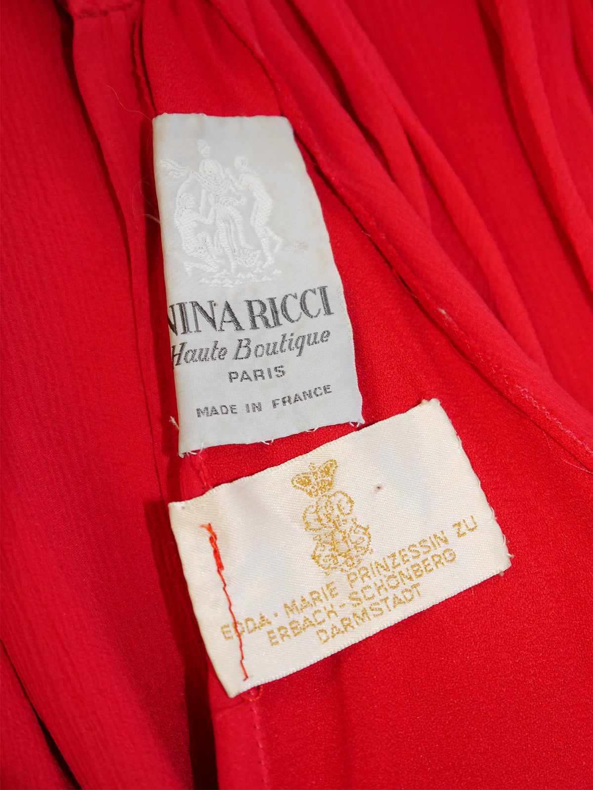 NINA RICCI Vintage Couture Red Silk Chiffon Evening Dress w/ Royal Provenance