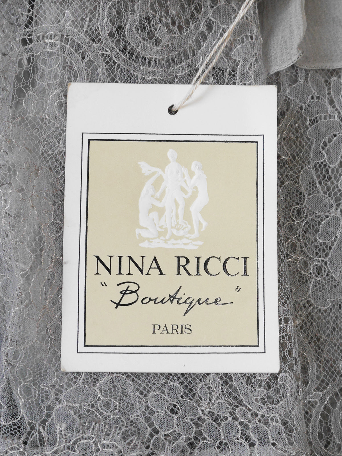 NINA RICCI 1970s Vintage Powder Grey Lace & Silk Chiffon Maxi Evening Gown