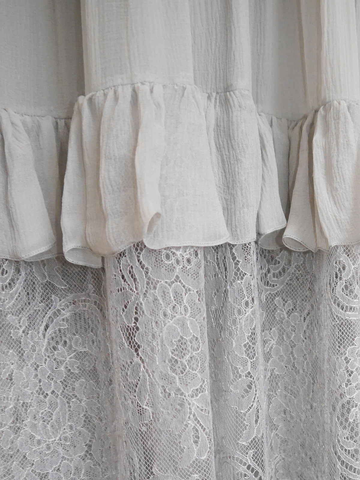 NINA RICCI 1970s Vintage Powder Grey Lace & Silk Chiffon Maxi Evening Gown