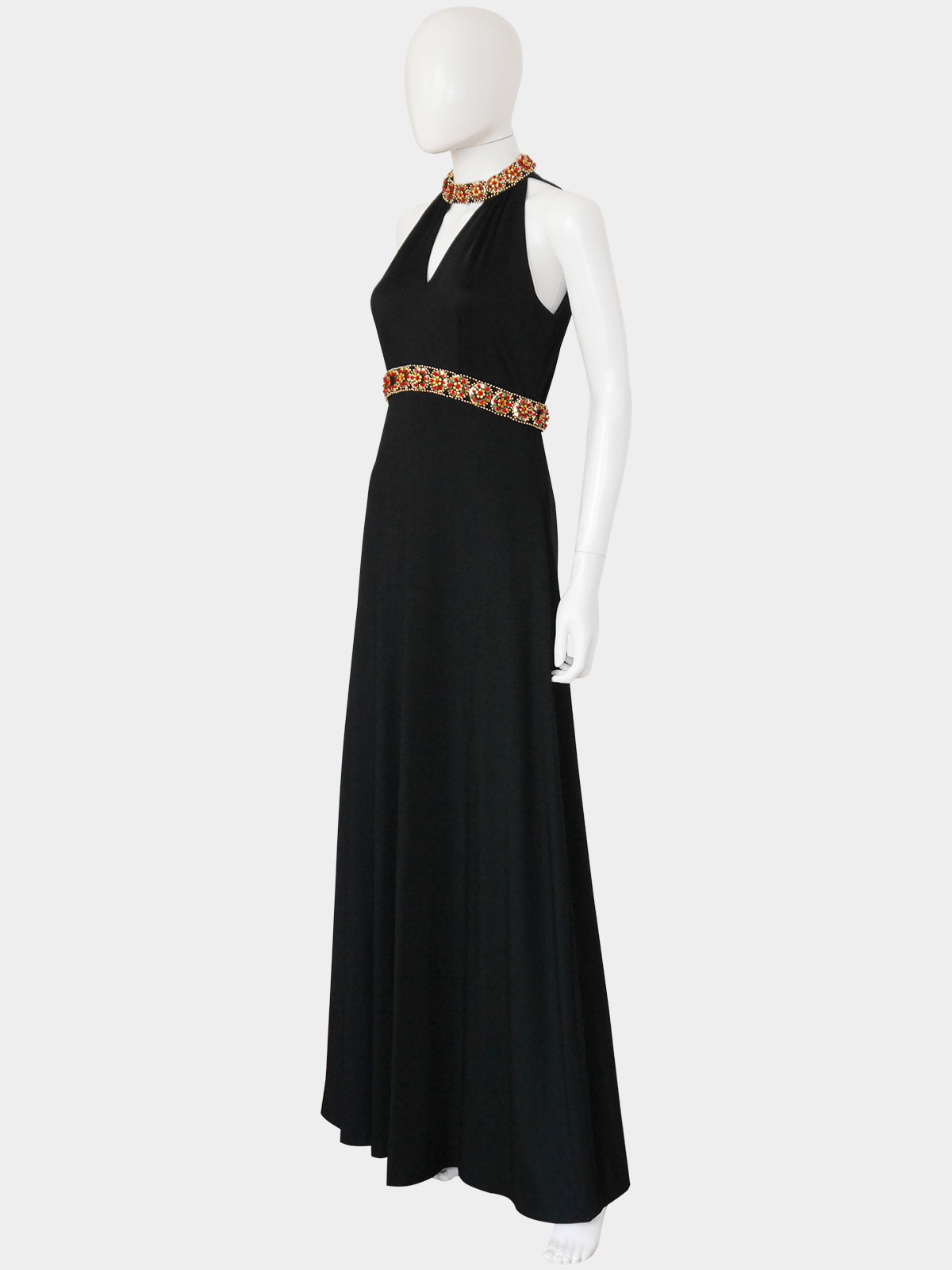 PIERRE BALMAIN 1960s 1970s Vintage Beaded Maxi Evening Goddess Gown Size S