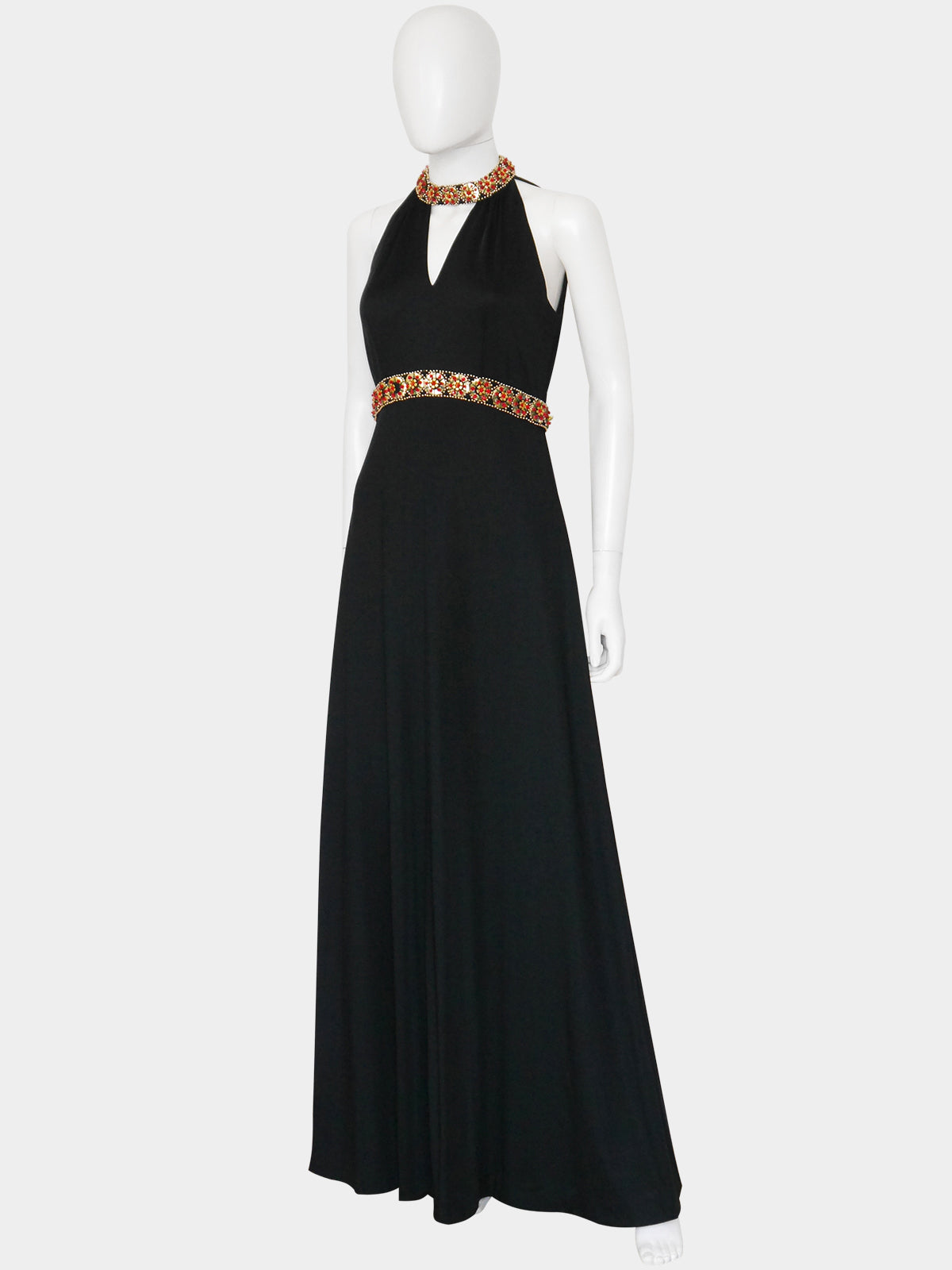 PIERRE BALMAIN 1960s 1970s Vintage Beaded Maxi Evening Goddess Gown Size S