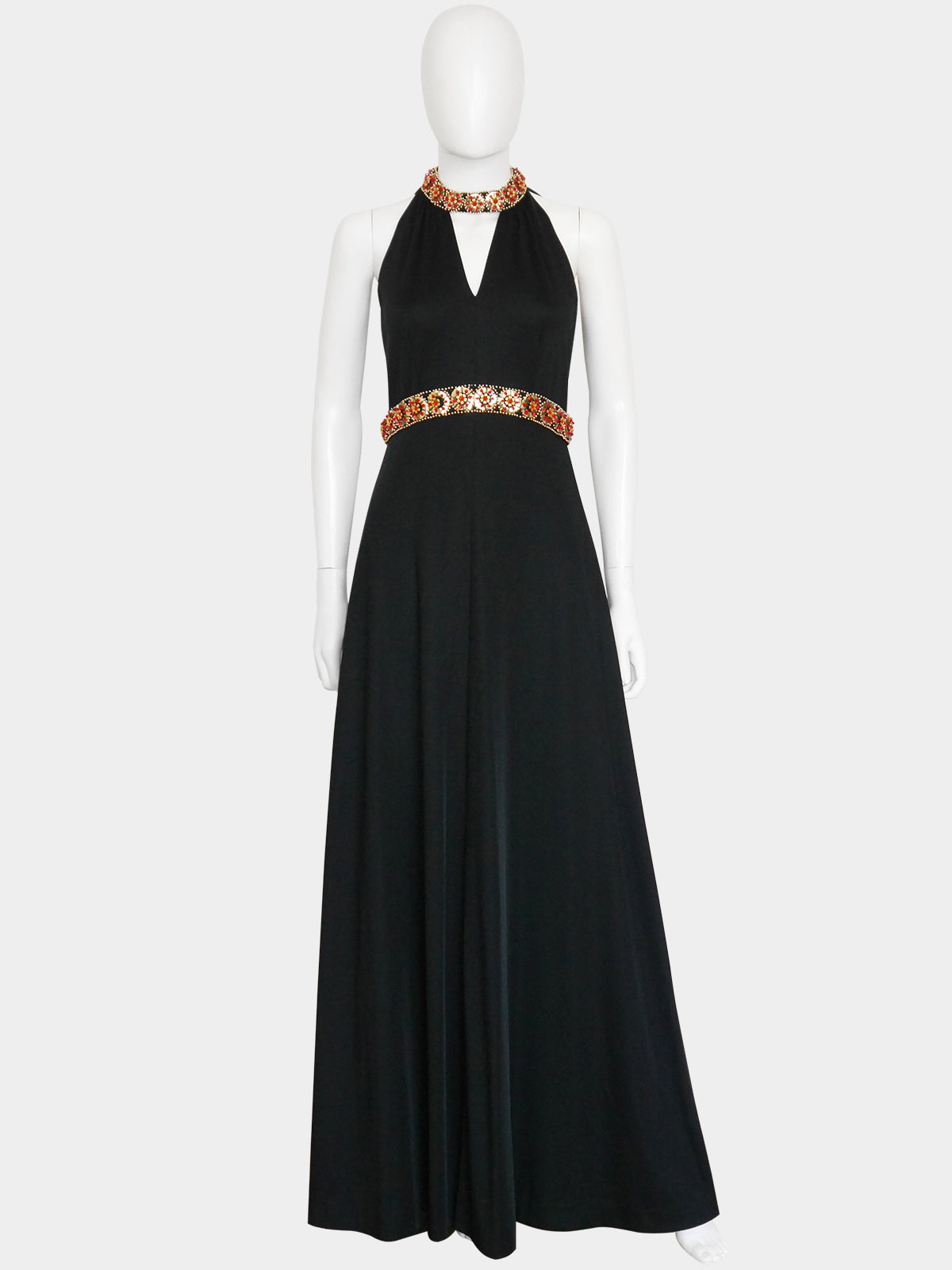 PIERRE BALMAIN 1960s 1970s Vintage Beaded Maxi Evening Goddess Gown Size S