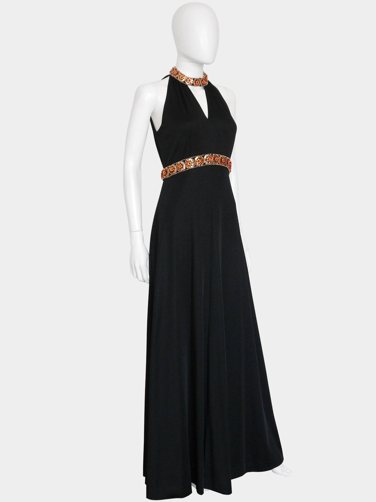 PIERRE BALMAIN 1960s 1970s Vintage Beaded Maxi Evening Goddess Gown Size S