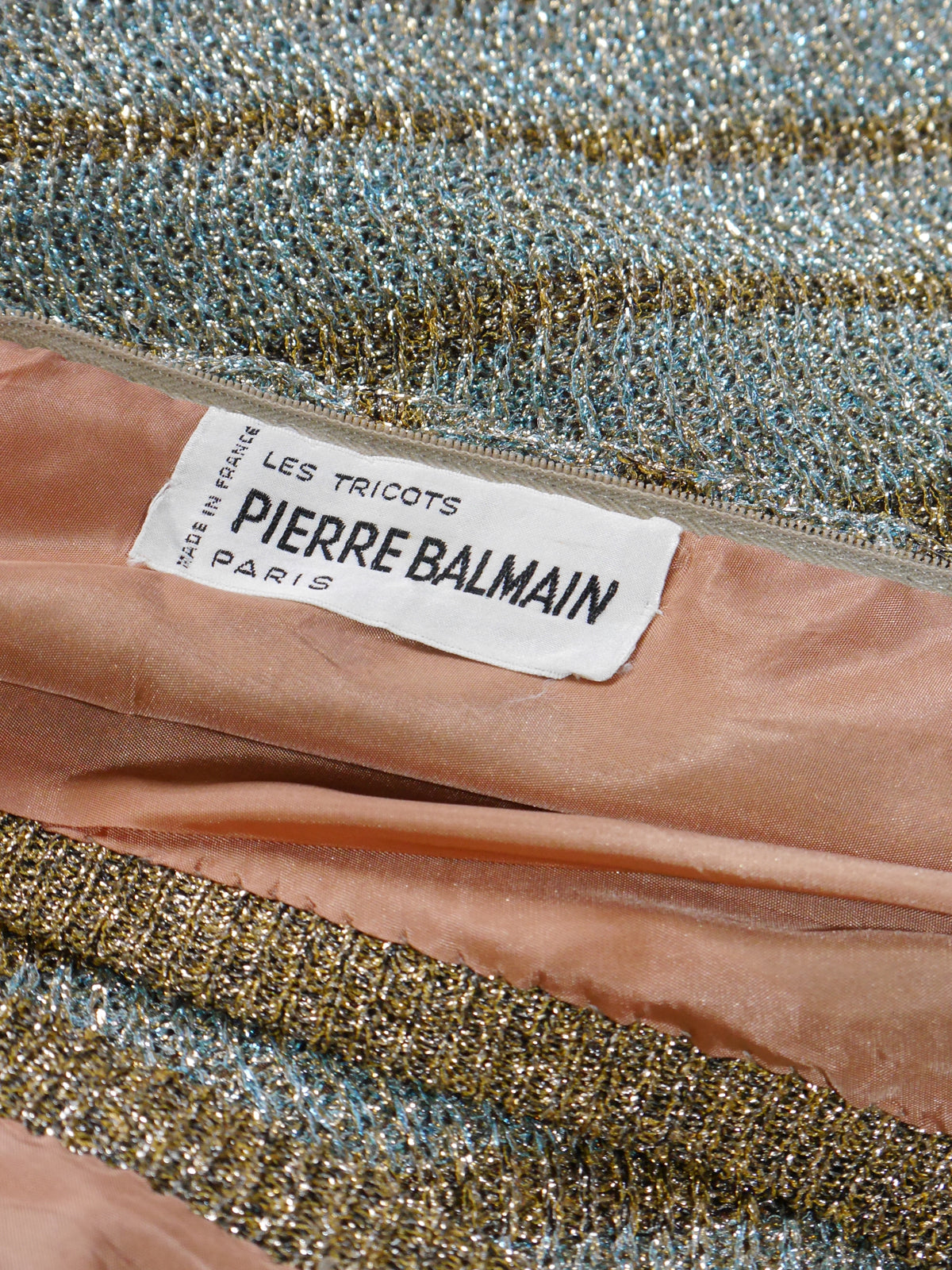 PIERRE BALMAIN 1960s Vintage Striped Metallic Lurex Knit Dress