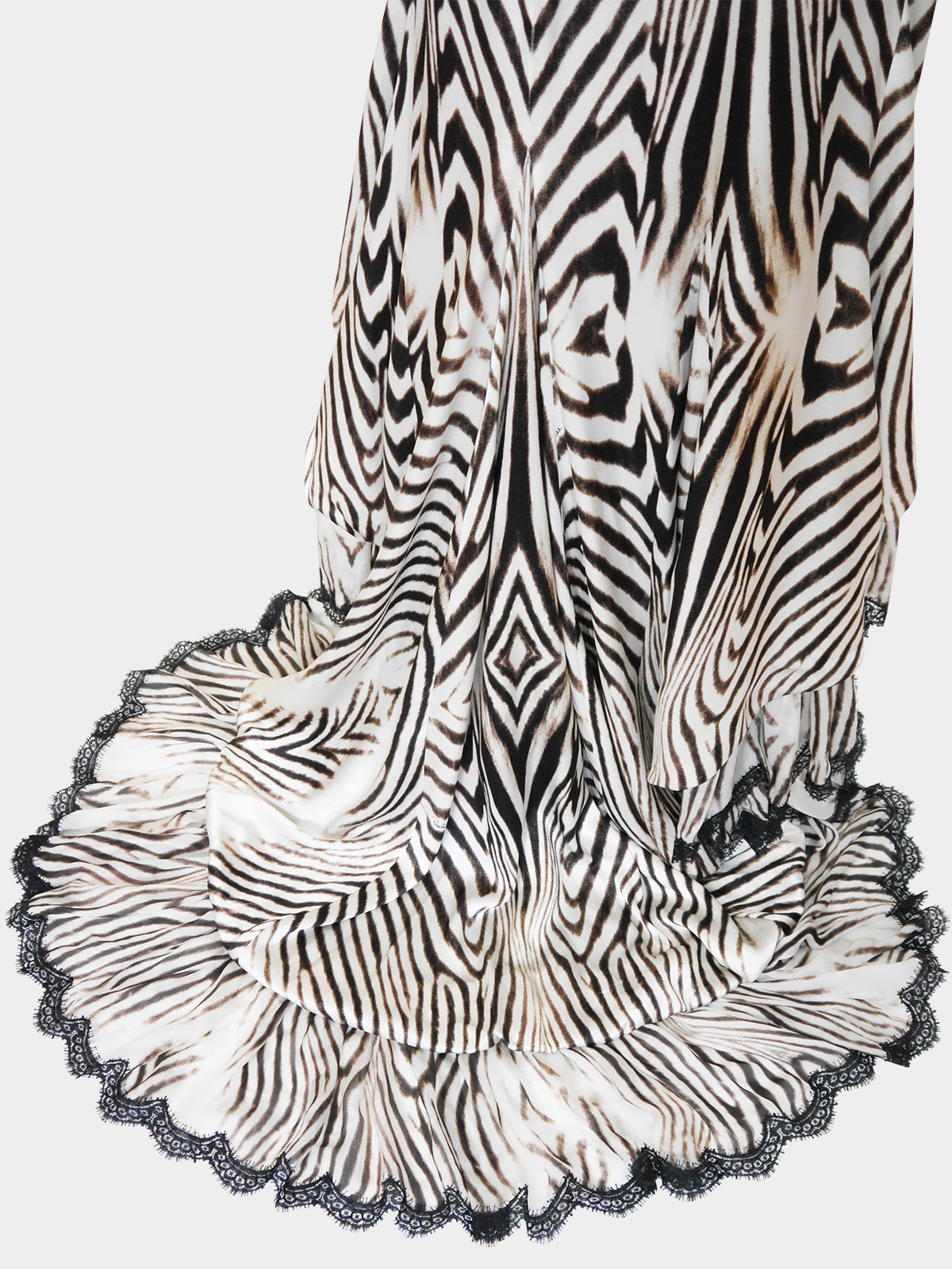 ROBERTO CAVALLI 2000s Vintage Backless Animal Print Silk Lace Evening Gown