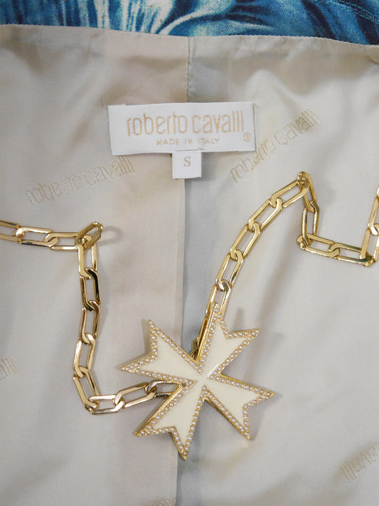 ROBERTO CAVALLI Spring 2001 Sequined Denim Pants & Jacket Suit w/ Necklace