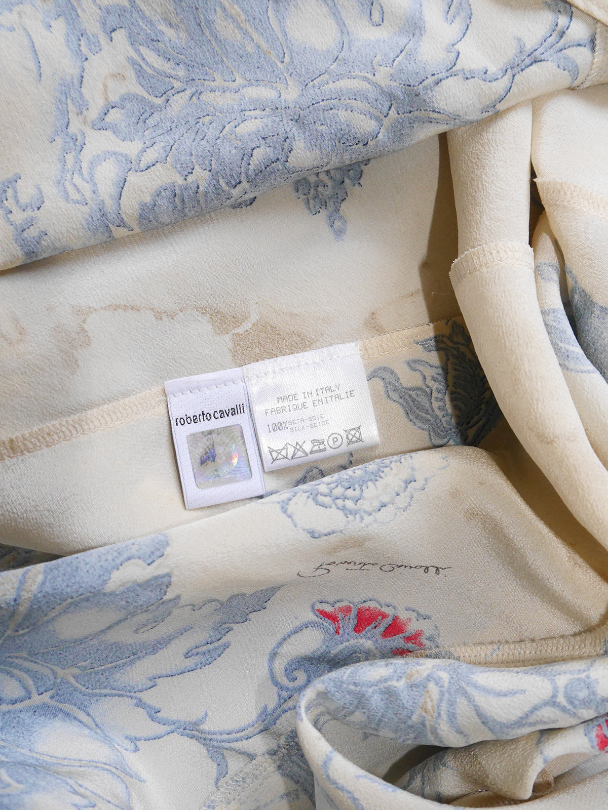 ROBERTO CAVALLI Spring 2003 Vintage Tattoo Print Bias-Cut Silk Slip Dress