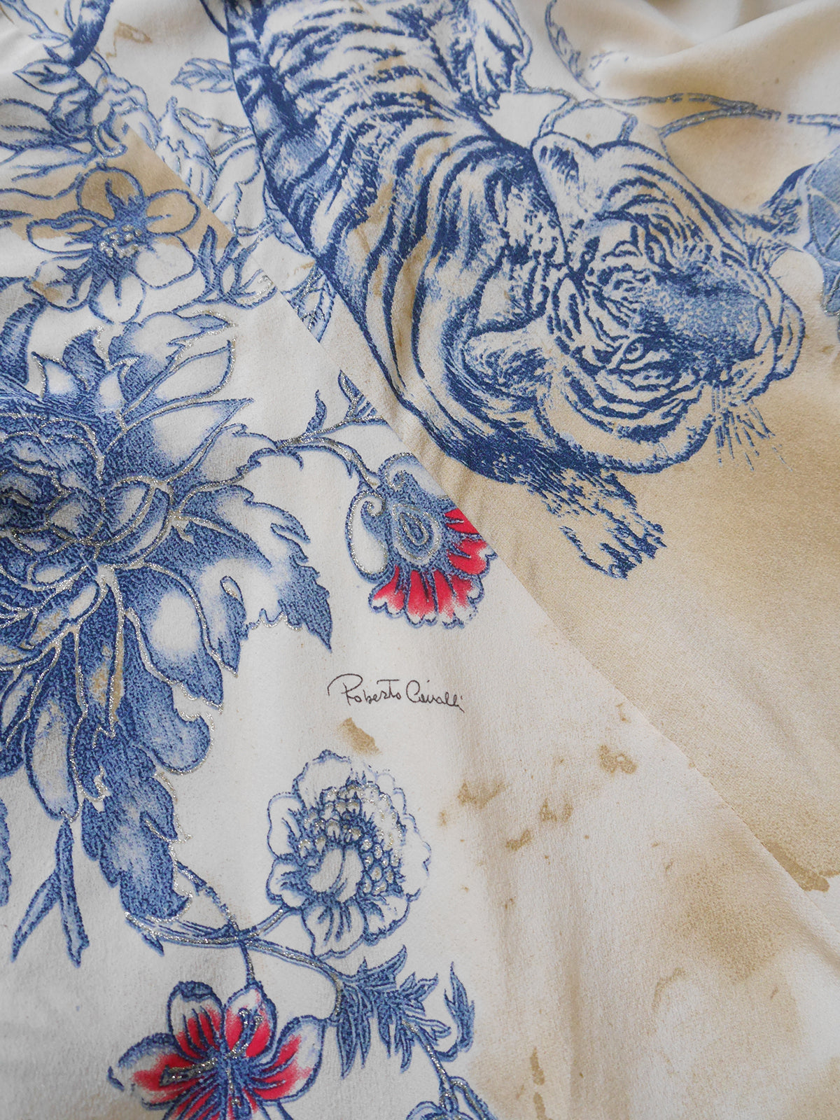 ROBERTO CAVALLI Spring 2003 Vintage Tattoo Print Bias-Cut Silk Slip Dress