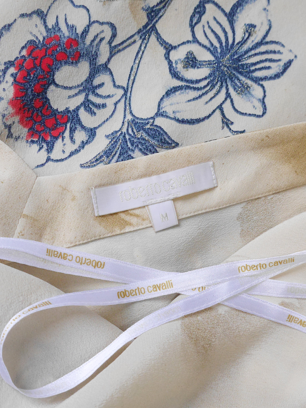 ROBERTO CAVALLI Spring 2003 Vintage Tattoo Print Bias-Cut Silk Slip Dress