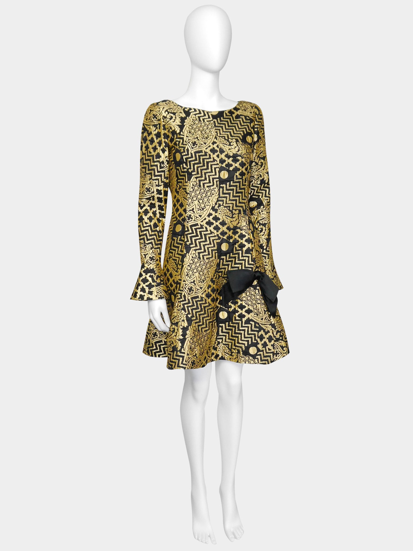 VALENTINO 1980s Vintage Gold Brocade Cocktail Evening Mini Dress Size S-M
