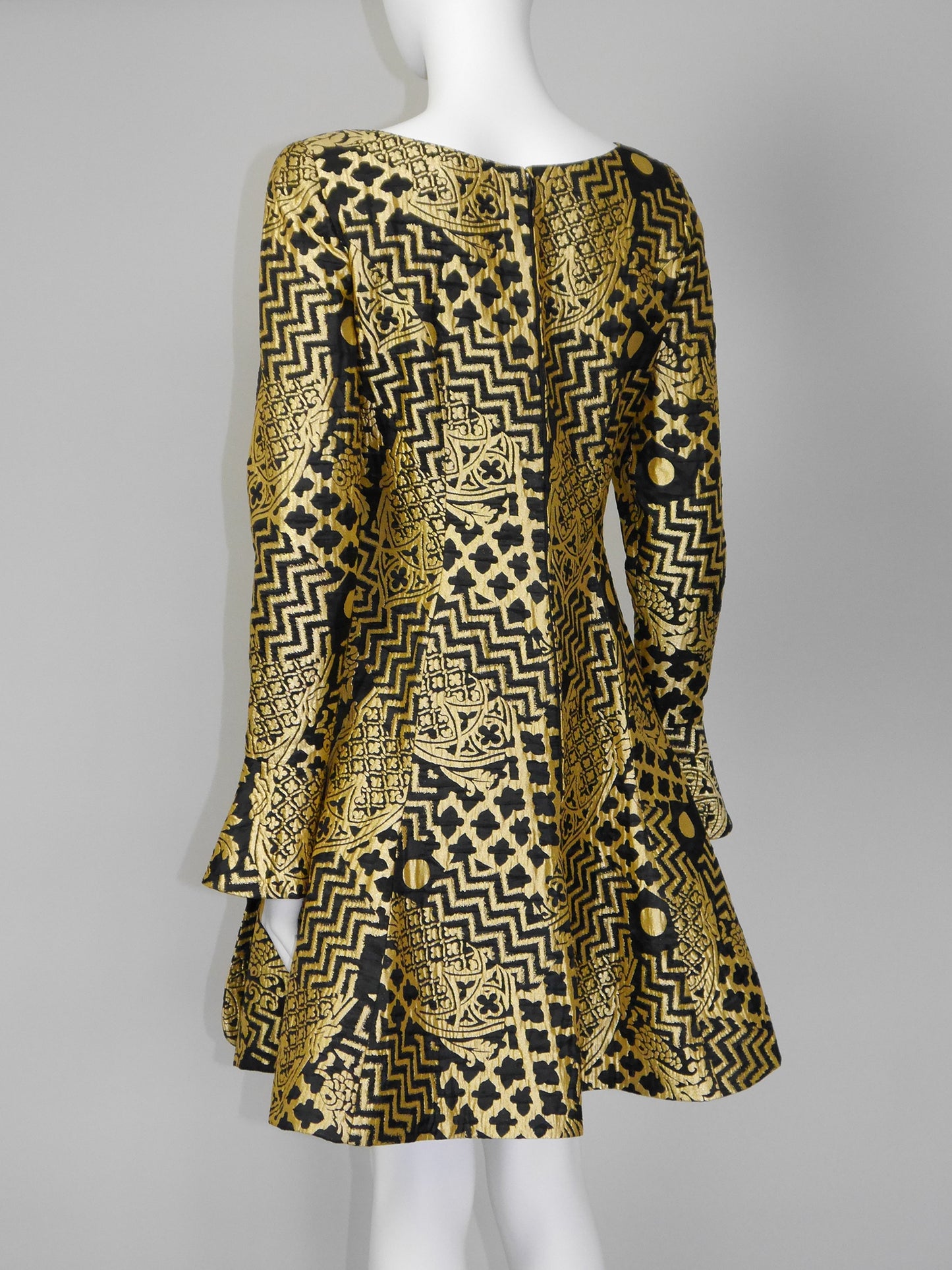VALENTINO 1980s Vintage Gold Brocade Cocktail Evening Mini Dress Size S-M