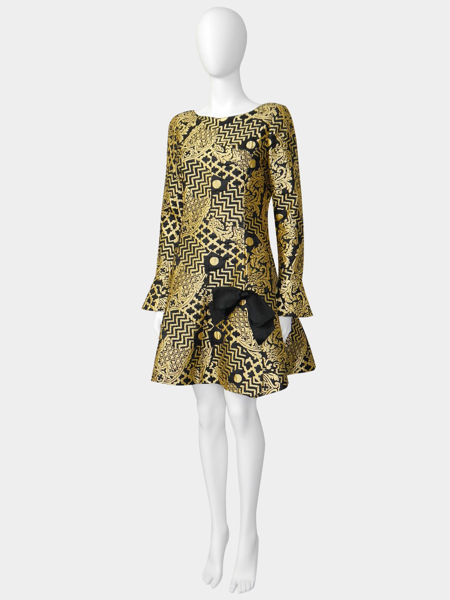 VALENTINO 1980s Vintage Gold Brocade Cocktail Evening Mini Dress Size S-M