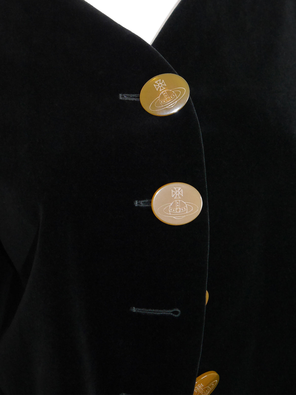 VIVIENNE WESTWOOD Fall 1991 Vintage Black Velvet Jacket w/ Orb Buttons Size M