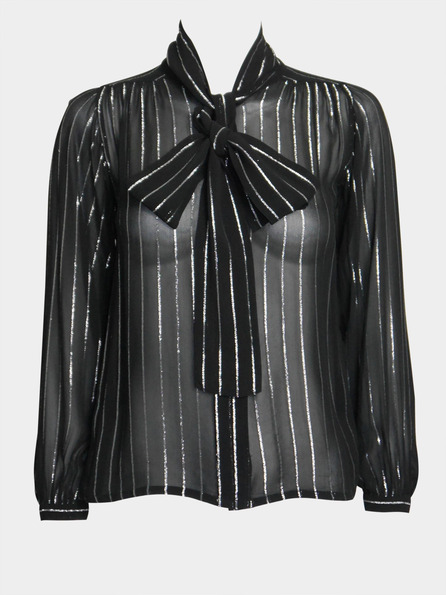 YVES SAINT LAURENT 1970s Silk & Lurex Lavallière Evening Blouse Size XS