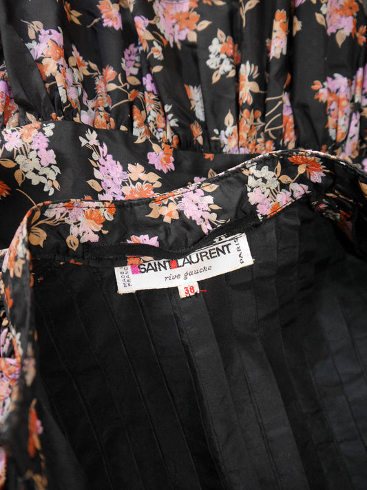 YVES SAINT LAURENT Fall 1977 Ruffled Floral Silk Evening Coat