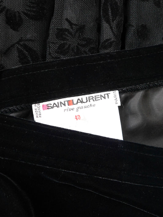 YVES SAINT LAURENT Fall 1982 Vintage Black Tulle & Velvet Maxi Evening Skirt