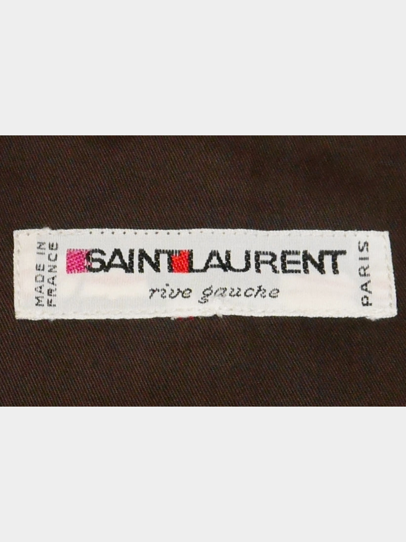 YVES SAINT LAURENT 1970s Vintage Lace Up Peasant Blouse Brown