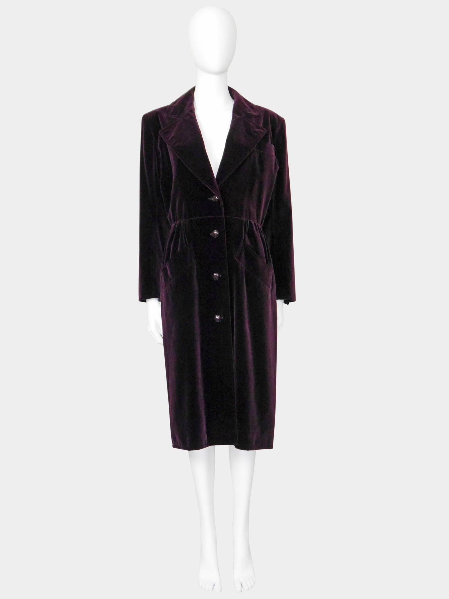 YVES SAINT LAURENT 1970s 1980s Vintage Dark Burgundy Velvet Coat Size S-M