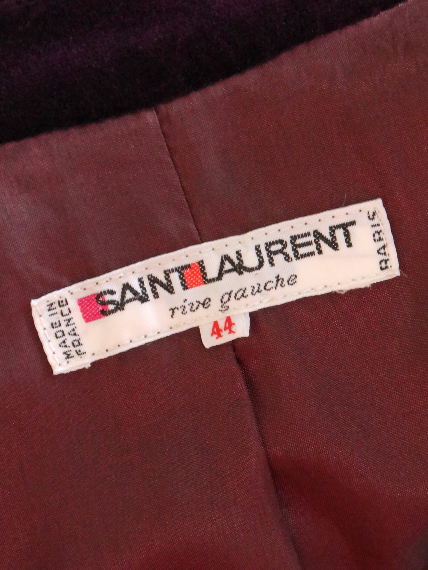 YVES SAINT LAURENT 1970s 1980s Vintage Dark Burgundy Velvet Coat Size S-M