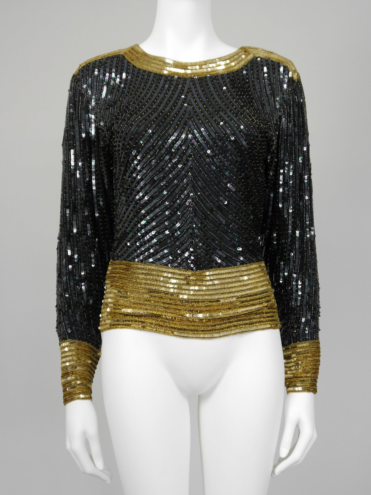 YVES SAINT LAURENT 1980s Vintage Beaded Sequined Evening Top Size XS-S