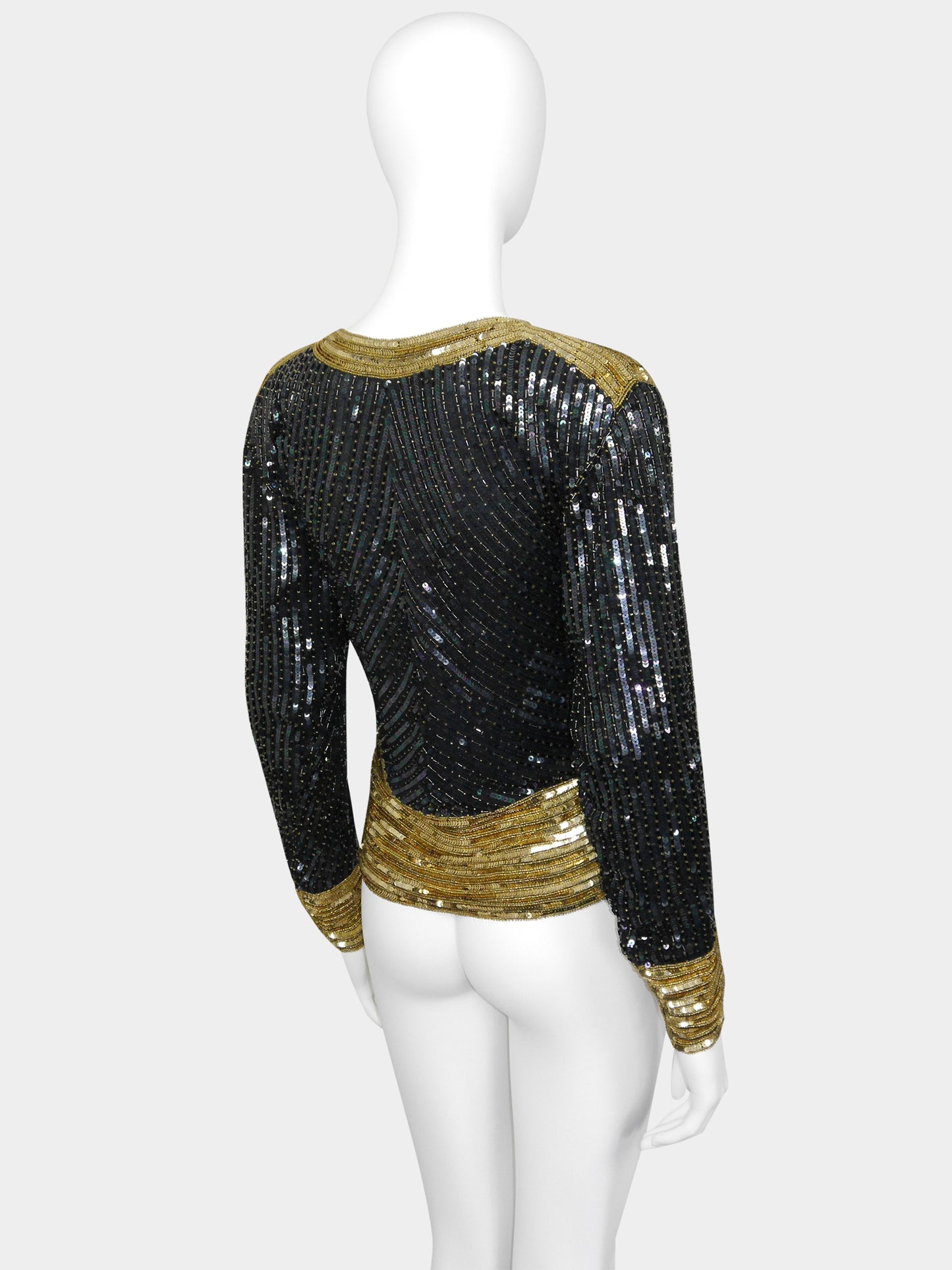 YVES SAINT LAURENT 1980s Vintage Beaded Sequined Evening Top Size XS-S