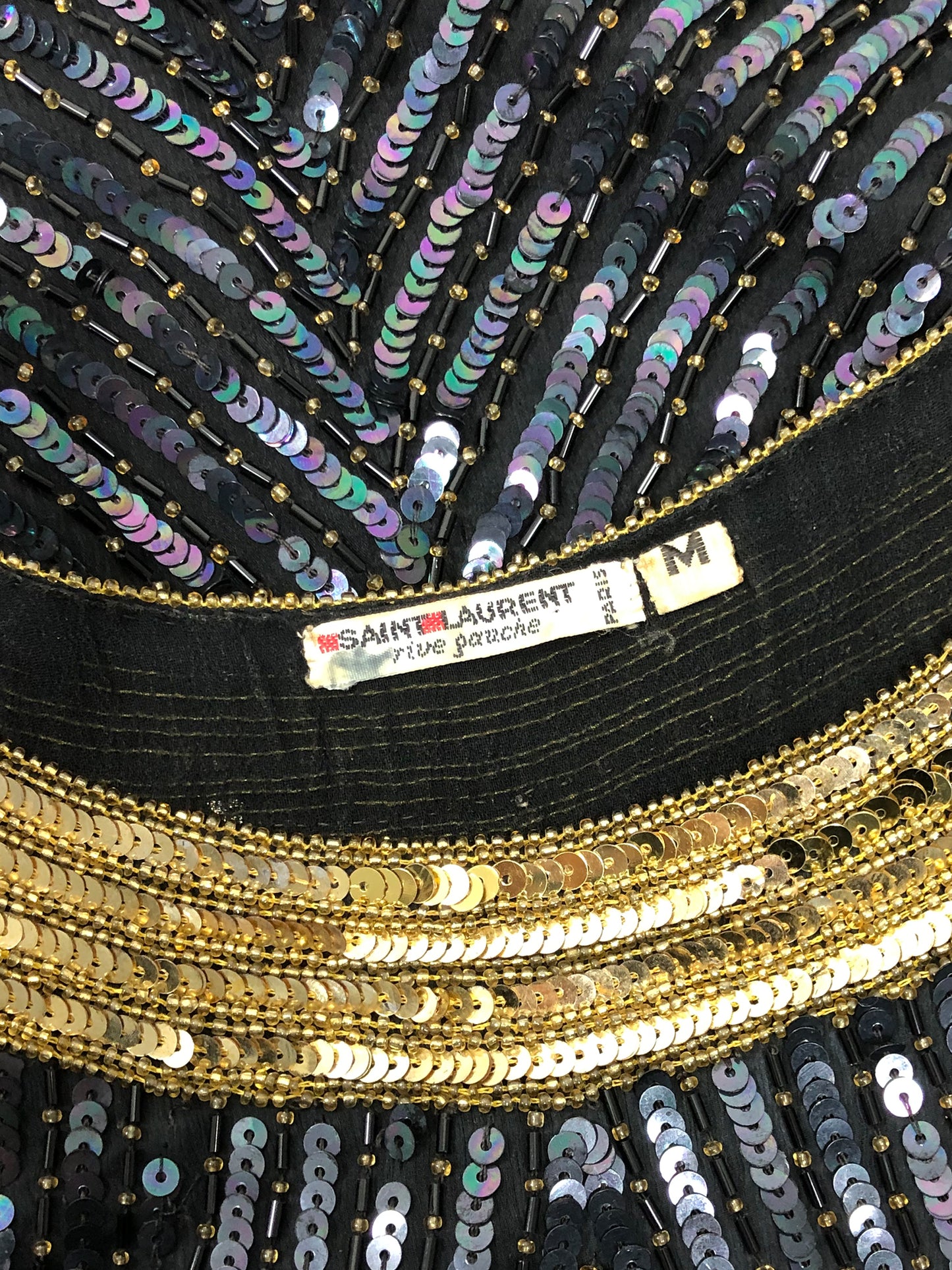 YVES SAINT LAURENT 1980s Vintage Beaded Sequined Evening Top Size XS-S