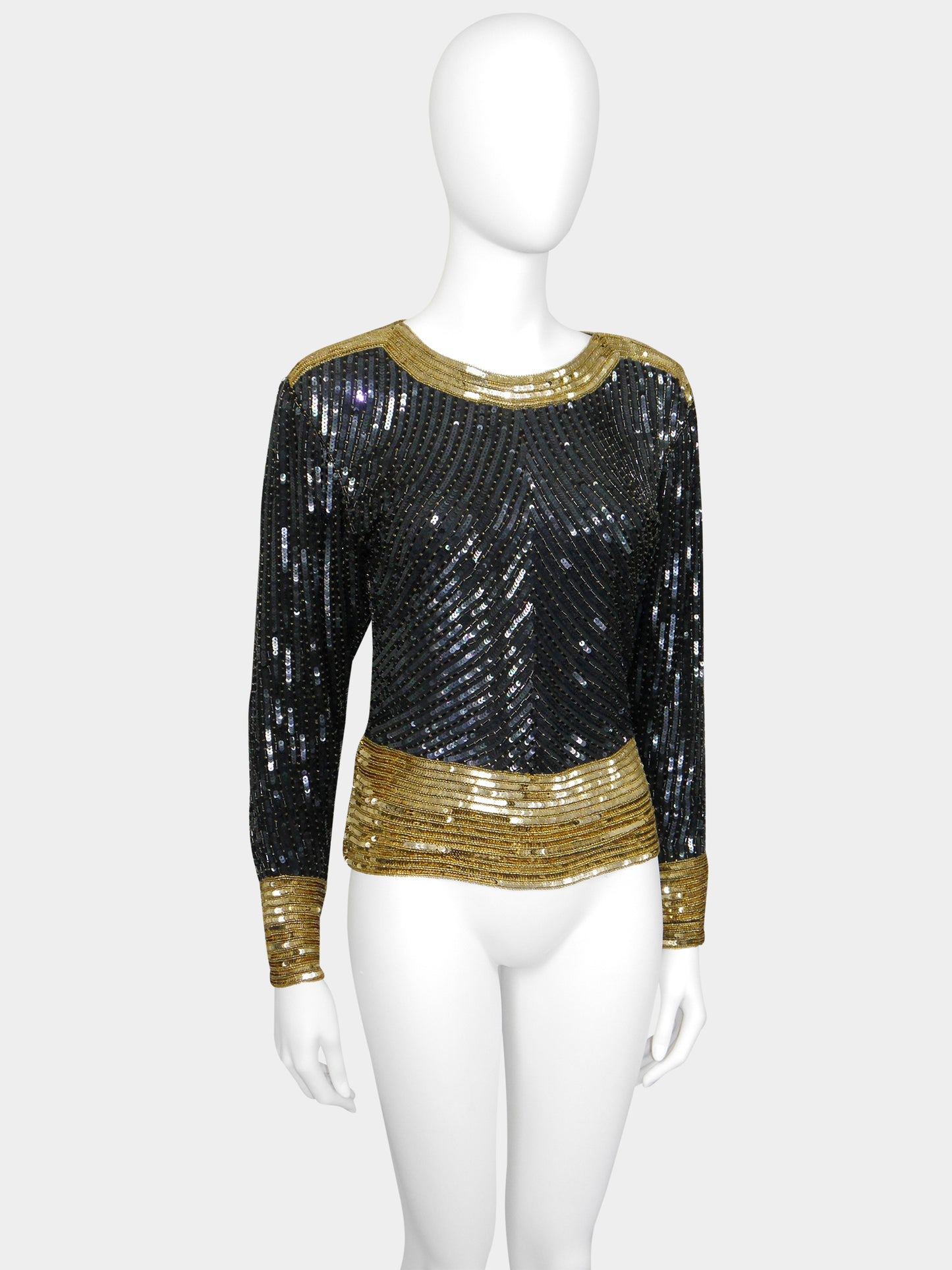 YVES SAINT LAURENT 1980s Vintage Beaded Sequined Evening Top Size XS-S
