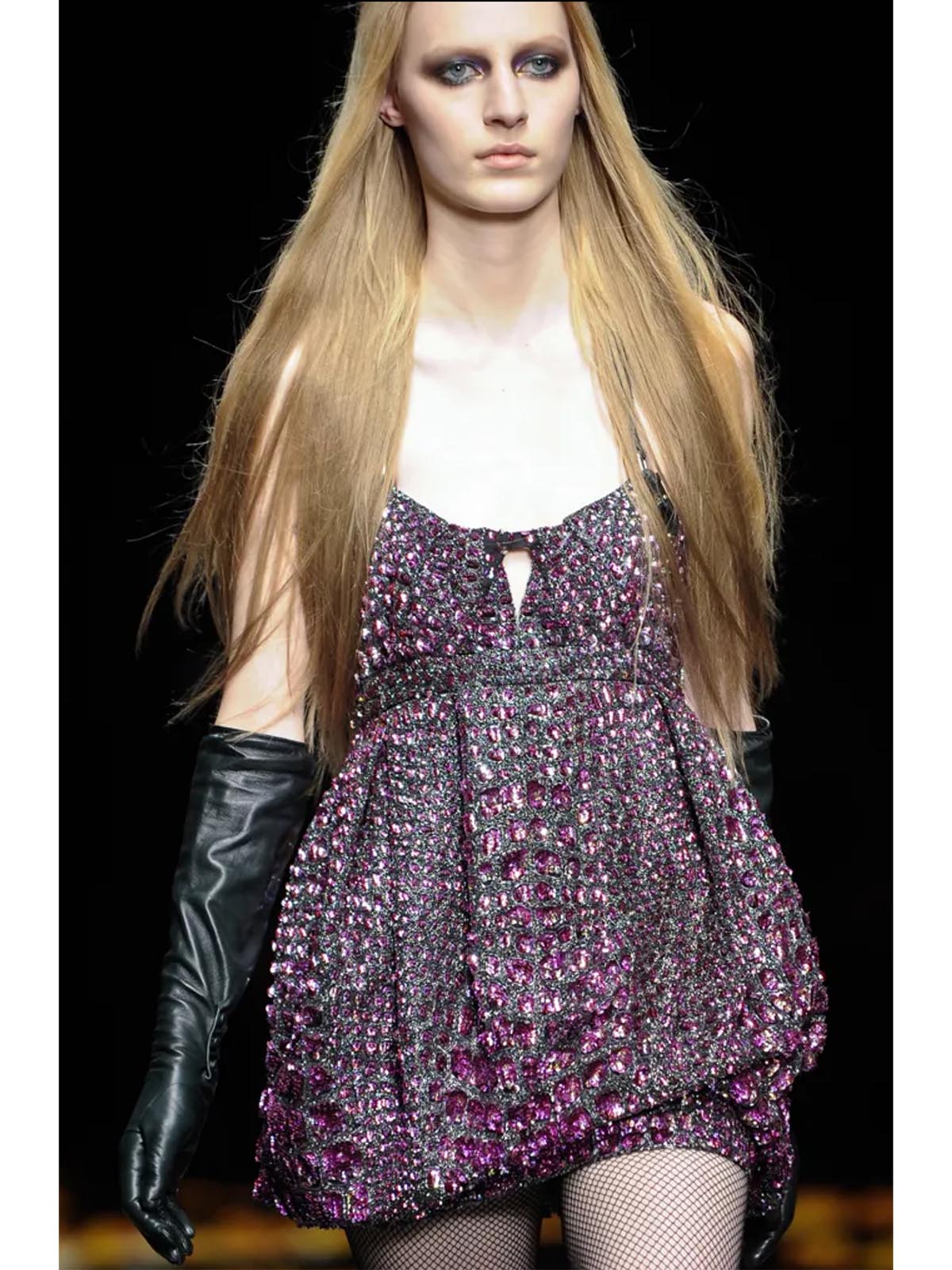 ROBERTO CAVALLI Fall 2012 Vintage Fully Beaded Harness Mini Dress Size XS