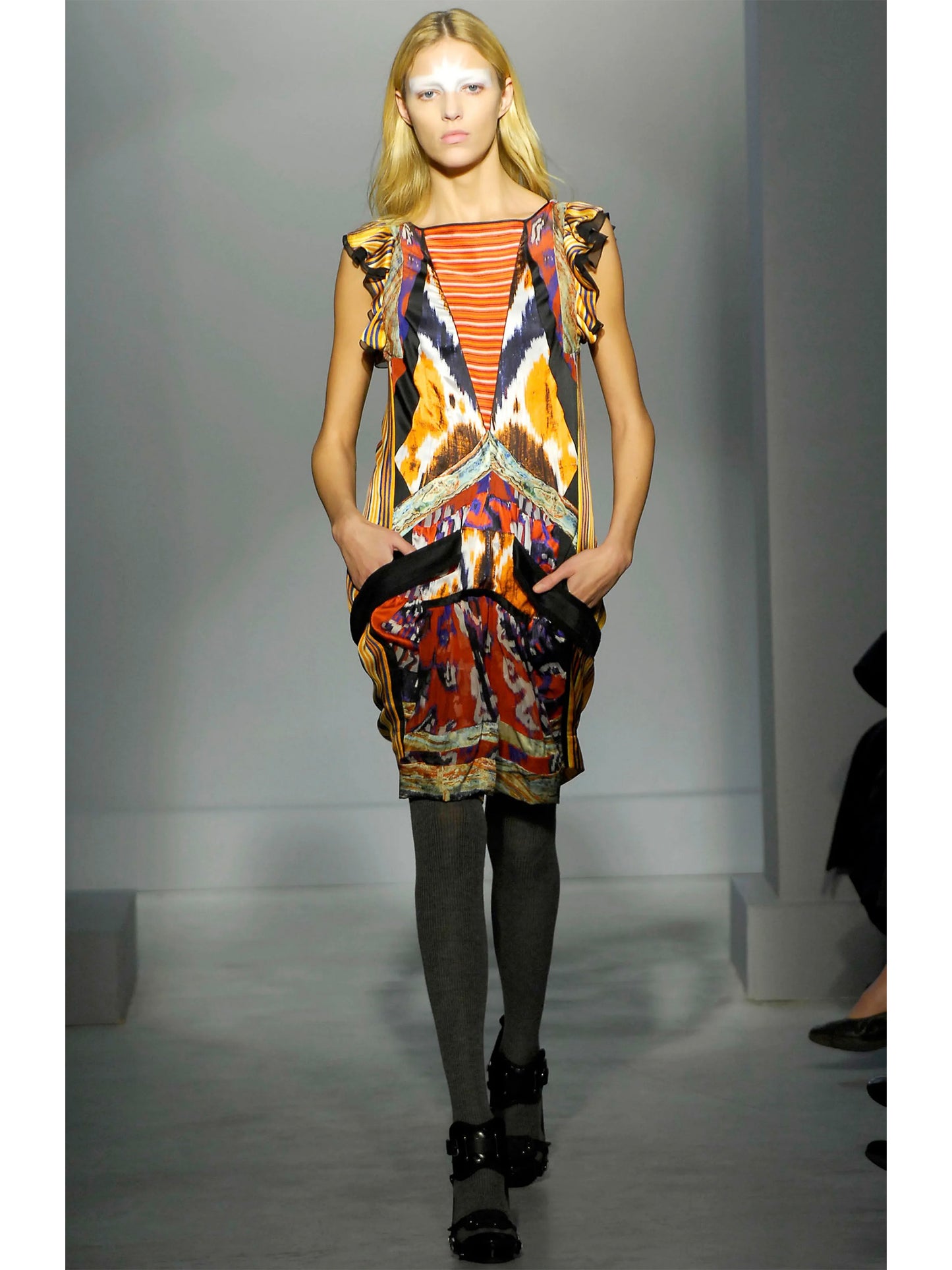 BALENCIAGA by Nicolas Ghesquière Fall 2007 Vintage Ikat Print Silk Dress Size S