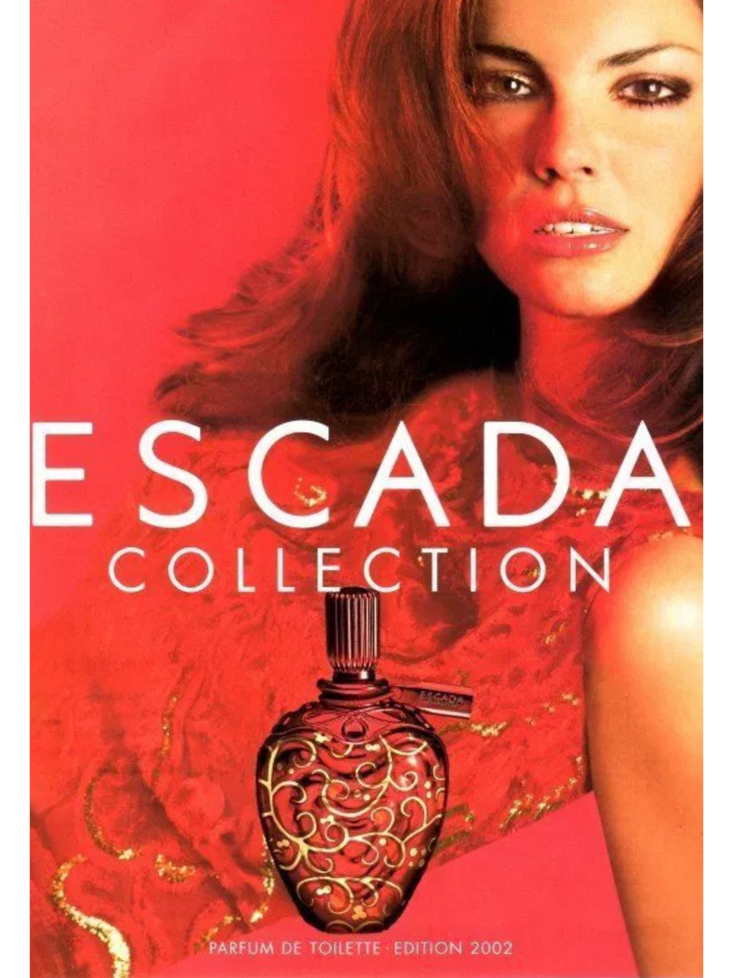 ESCADA 2002 Vintage Ad Campaign Red & Gold Devoré Velvet Evening Gown Size S