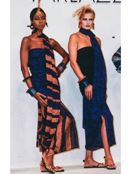 ANGELO TARLAZZI Spring 1986 Vintage Ethnic-Inspired Silk Maxi Dress w/ Stole Size XS-S