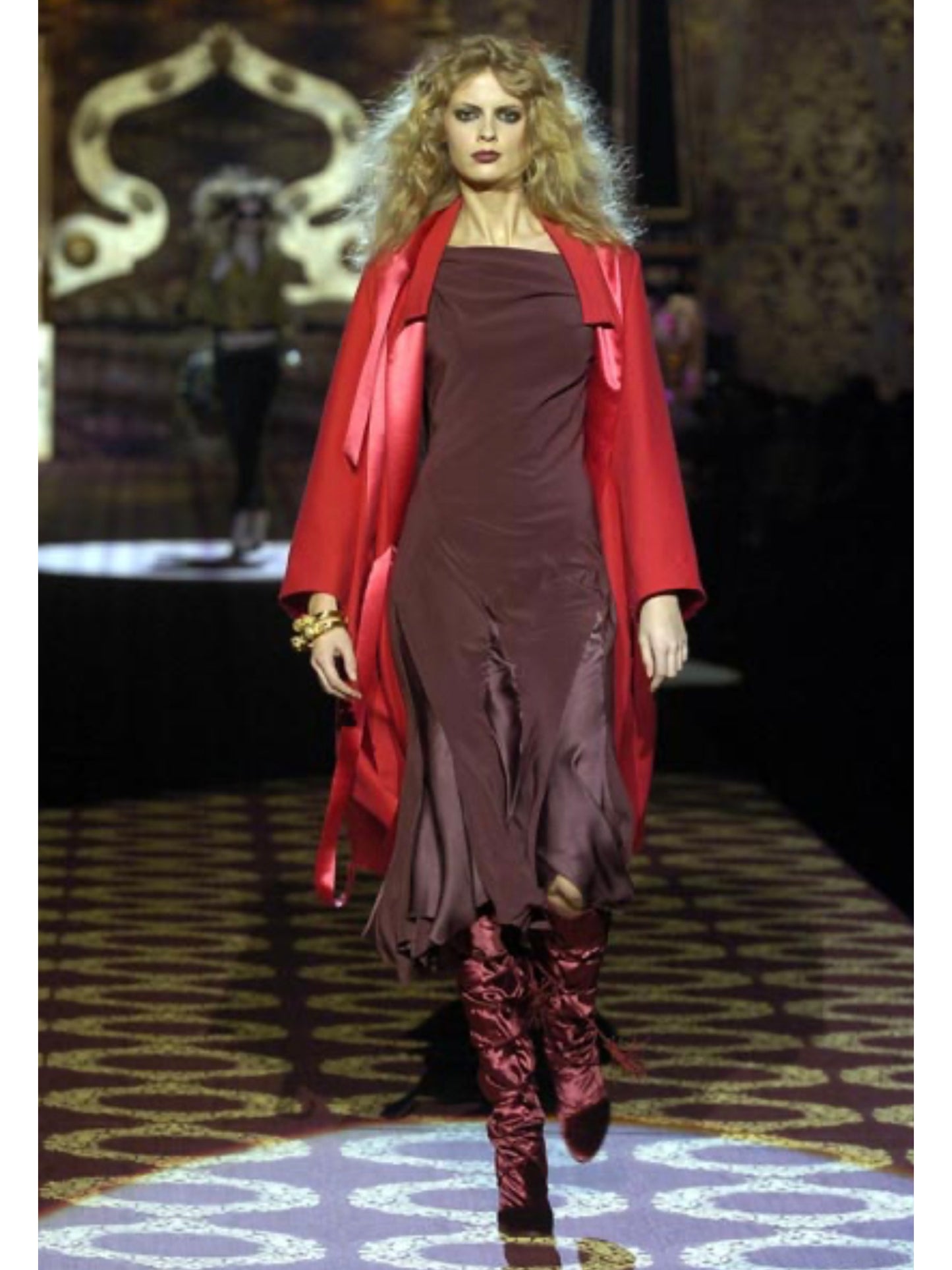 ROBERTO CAVALLI Fall 2004 Vintage Burgundy Red Silk Maxi Evening Gown Size L