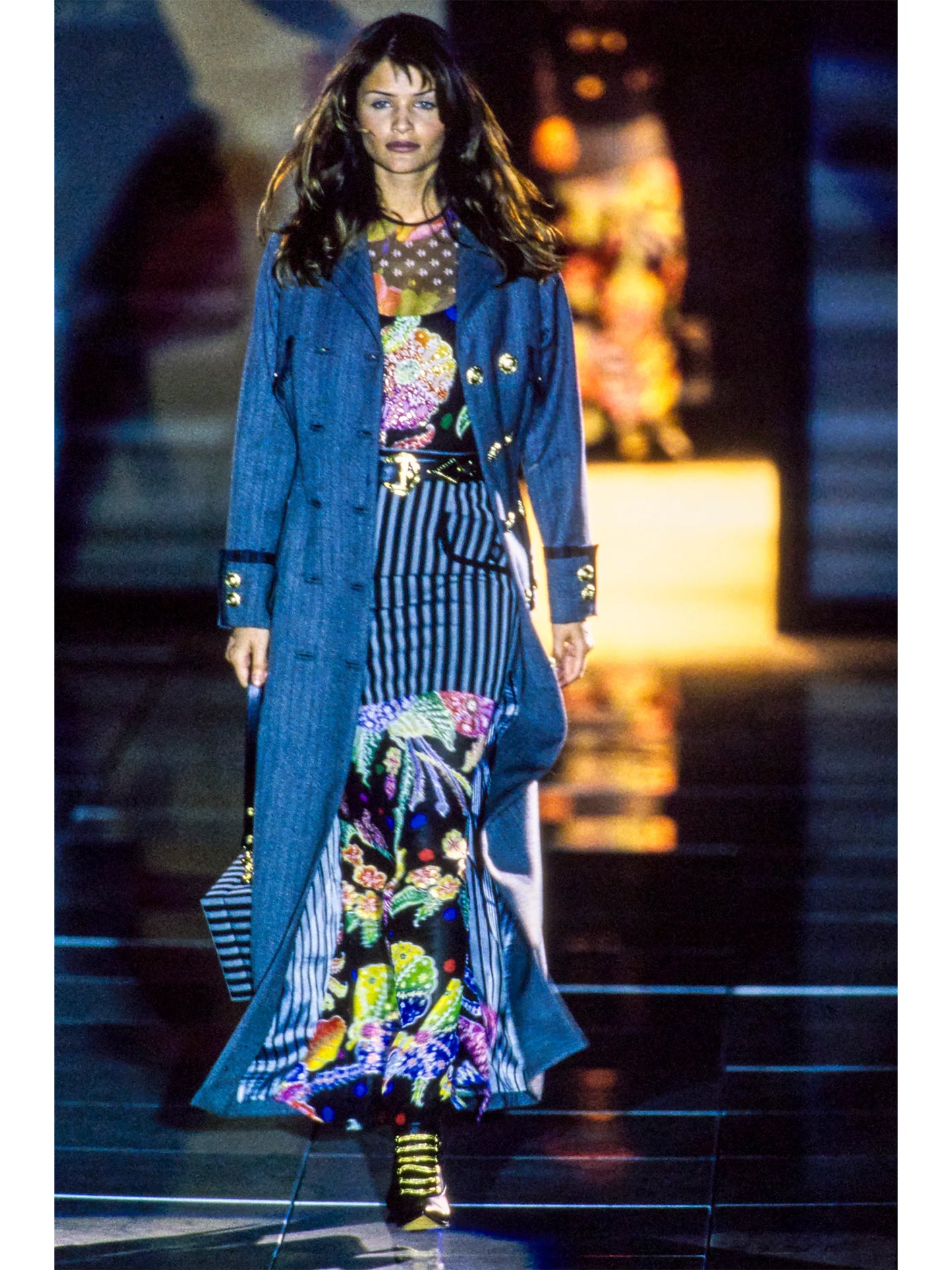 GIANNI VERSACE Fall 1993 Vintage Maxi Coat w/ Medusa Buttons Runway Design Size S