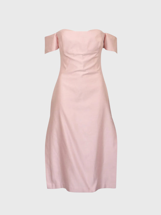 ALEXANDER MCQUEEN Spring 2001 "Voss" Vintage Pastel Pink Off-Shoulder Dress Size S
