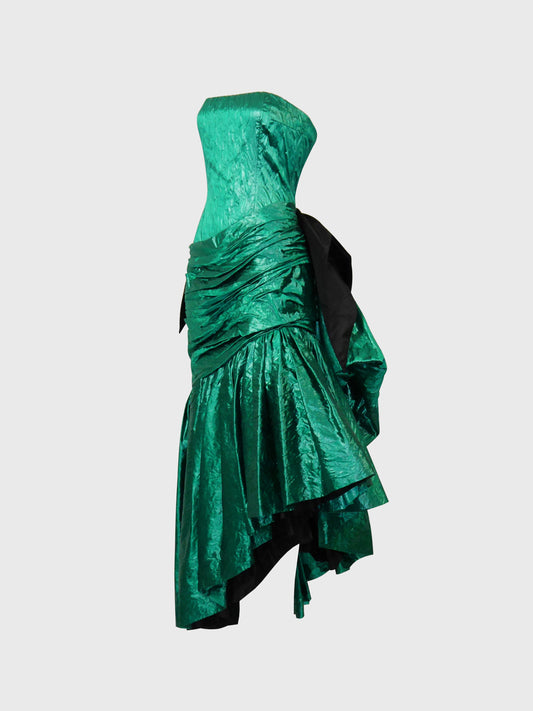 ANDREA ODICINI Couture 1980s Vintage Asymmetrical Evening Gown w/ Cul de Paris Size XS