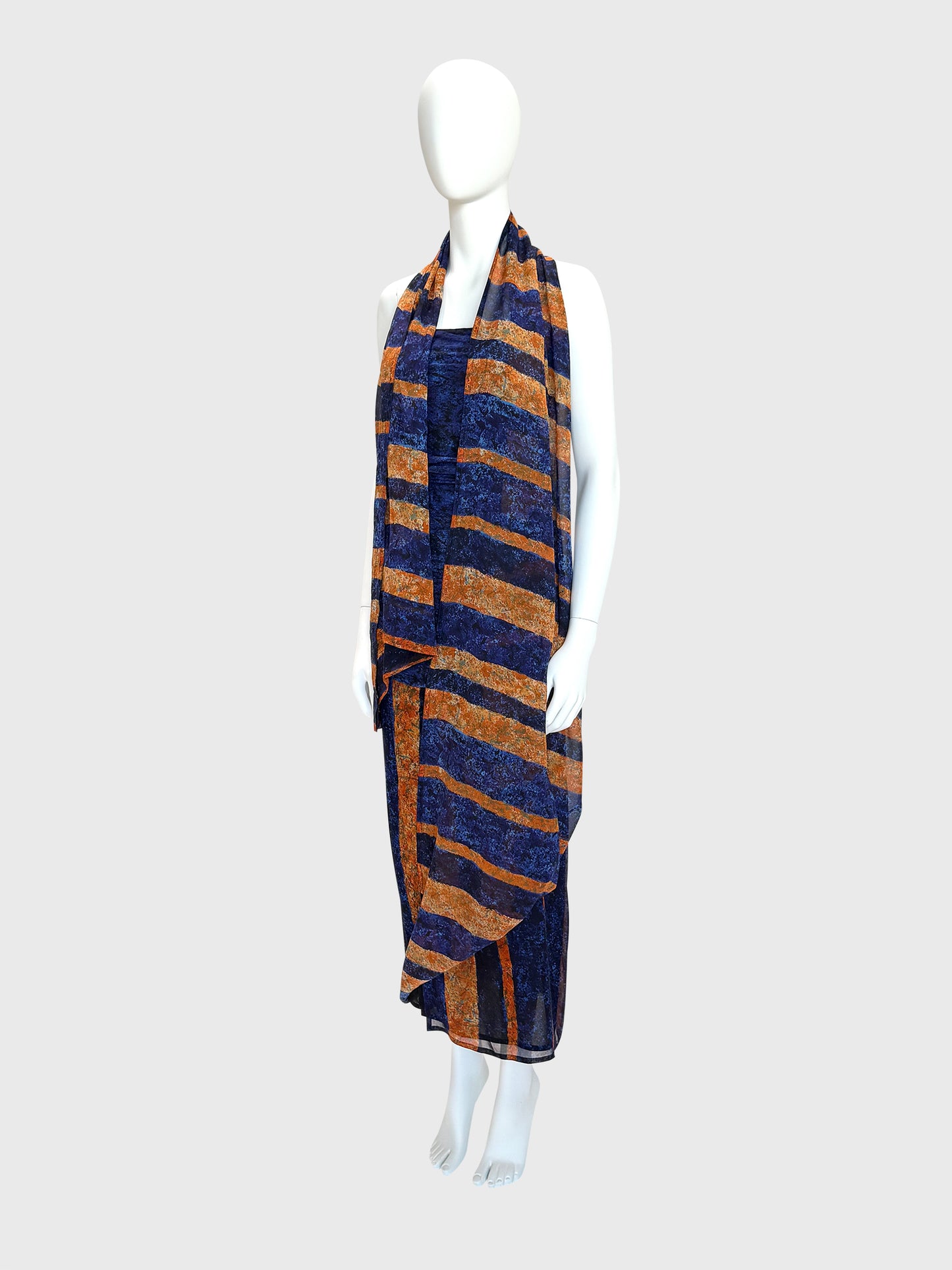ANGELO TARLAZZI Spring 1986 Vintage Ethnic-Inspired Silk Maxi Dress w/ Stole Size XS-S