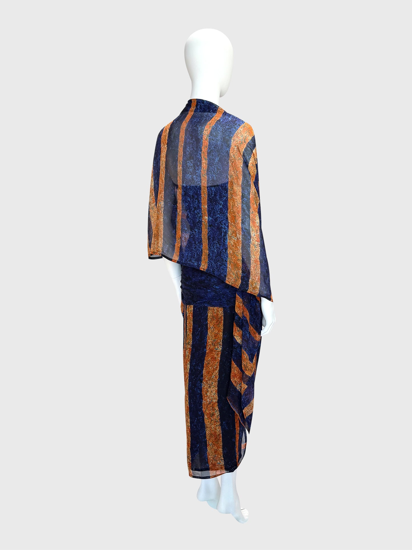 ANGELO TARLAZZI Spring 1986 Vintage Ethnic-Inspired Silk Maxi Dress w/ Stole Size XS-S