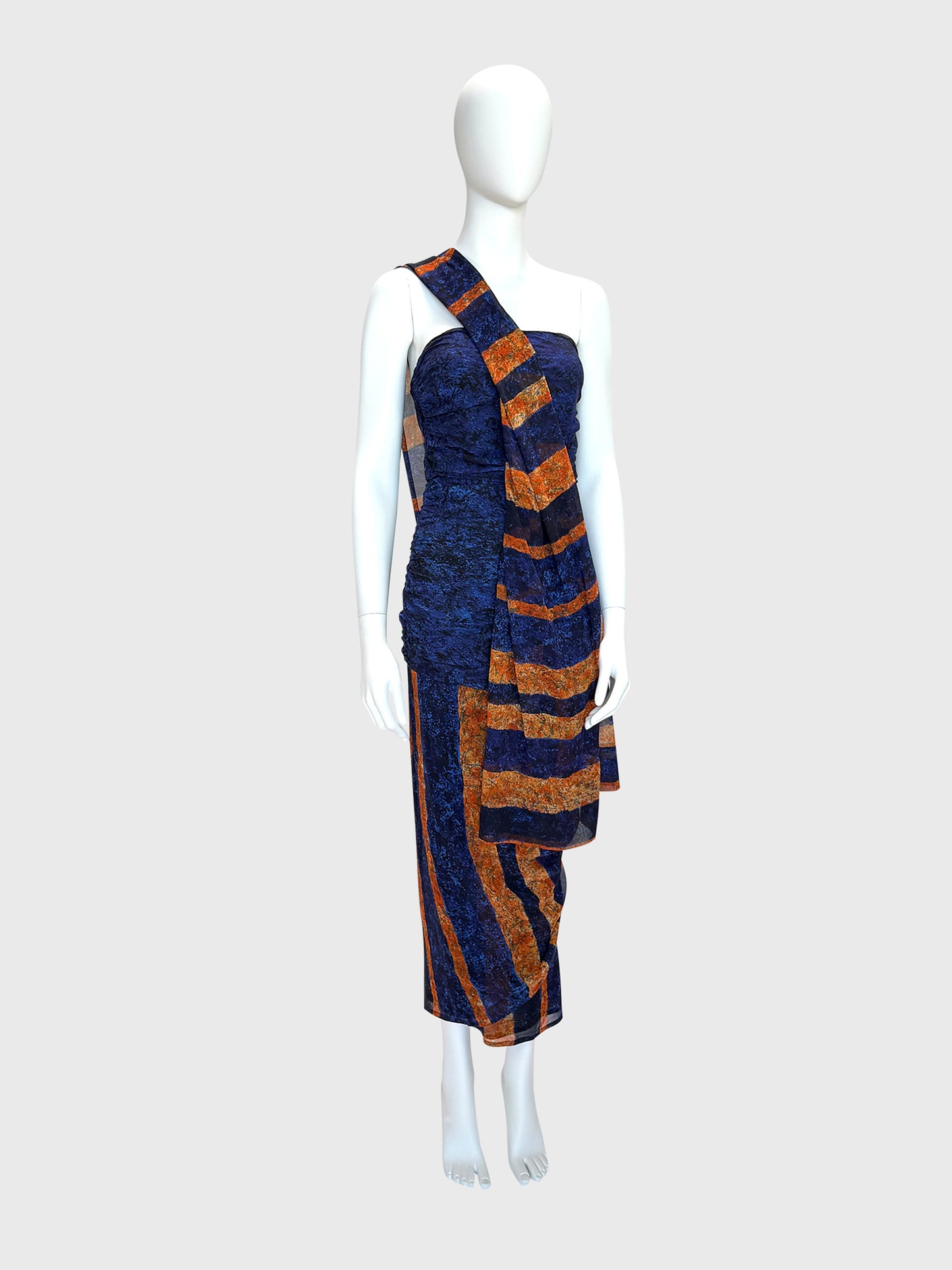 ANGELO TARLAZZI Spring 1986 Vintage Ethnic-Inspired Silk Maxi Dress w/ Stole Size XS-S