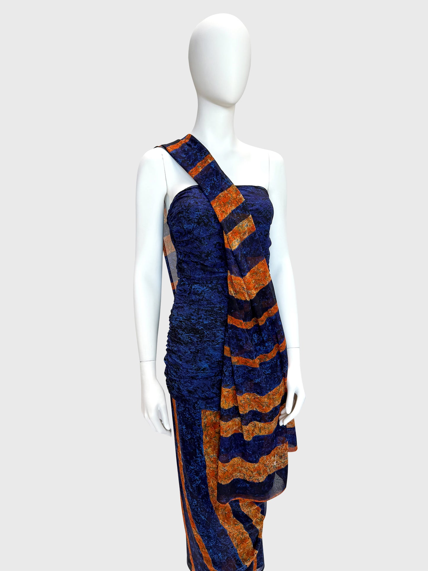 ANGELO TARLAZZI Spring 1986 Vintage Ethnic-Inspired Silk Maxi Dress w/ Stole Size XS-S